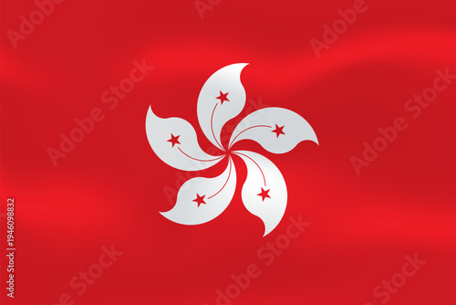 Hong Kong flag with wavy silk effect. Vector flag. China Special Administrative Region and former British Colony