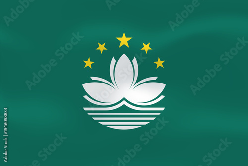 Macau flag with wavy silk effect. Vector flag. China Special Administrative Region, Pearl River Delta. Former Portuguese Colony