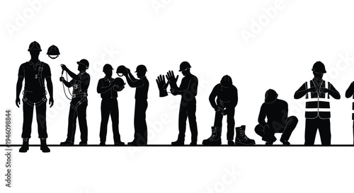 Set of 9 construction worker silhouettes vector