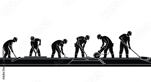 Set of 7 construction worker silhouettes vector
