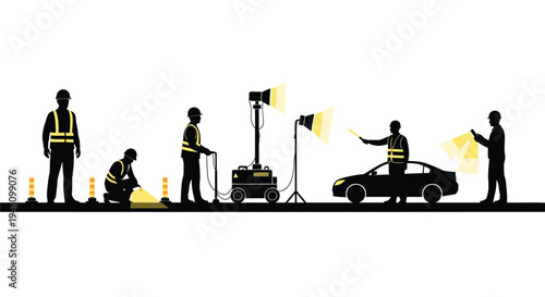 Set of 6 roadwork silhouettes vector