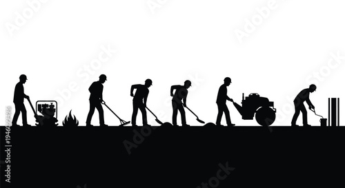 Set of 6 gardening workers vector silhouettes