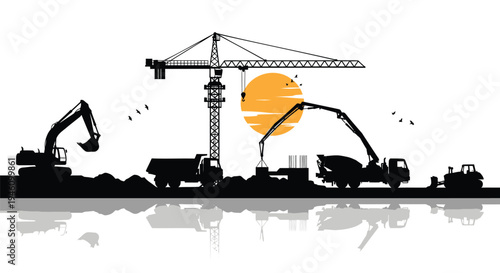 Set of 6 construction vehicles and equipment vector