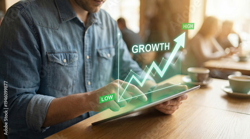 Business Data Analysis and Success Growth Chart on Tablet