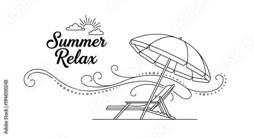 Vector illustration of beach chair and umbrella with Summer Relax text
