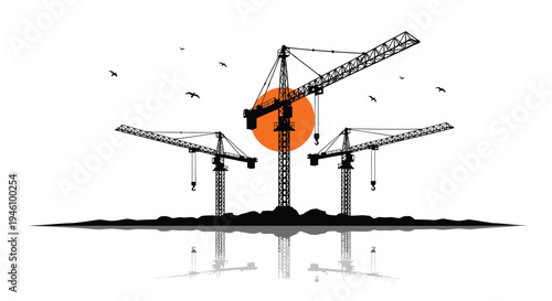 Set of 3 construction cranes vector illustration