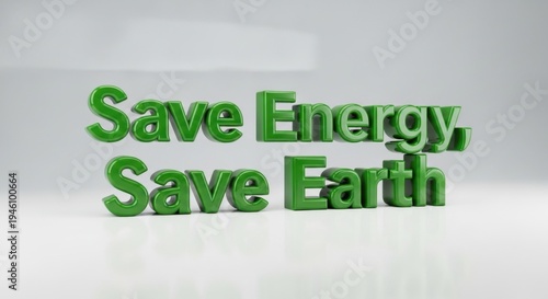 Save Energy, Save Earth Green 3D Environmental Message