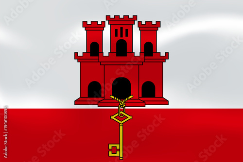 Gibraltar flag with wavy silk effect. Vector flag symbolizing identity, heritage, patriotism and authority. British Overseas Territory on Iberian Peninsula with Iconic Rock, Strait gateway.
