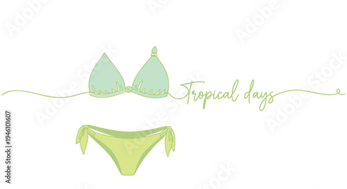 Vector illustration of green bikini and Tropical days text