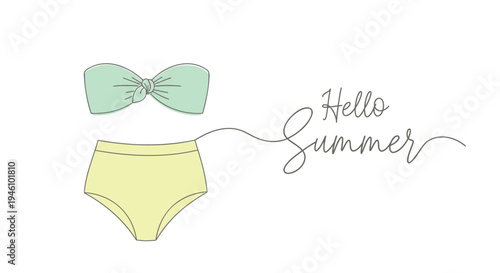 Vector illustration of bikini and bow with 'Hello Summer' text