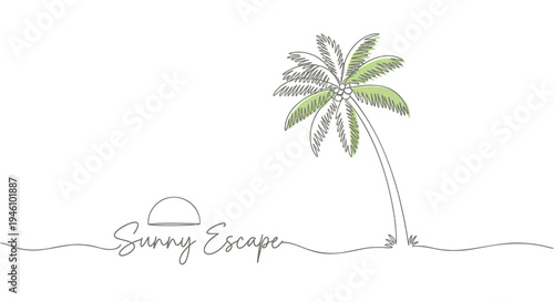 Vector palm tree illustration with 'Sunny Escape' text