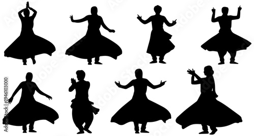 Elegant dancers in dynamic poses, beautiful silhouettes of women dancing