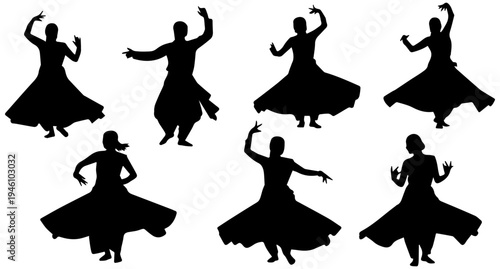 Elegant dancers in dynamic poses, beautiful silhouettes of people dancing