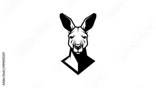 Geometric kangaroo head with bold black and white design