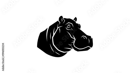 Bold hippopotamus silhouette design on clean white background
