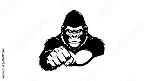 Fierce gorilla punch in bold black and white art with dynamic energy