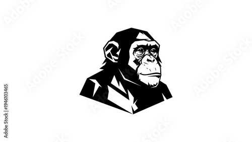 Geometric chimpanzee design with bold black and white style