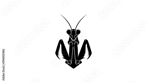 Praying mantis silhouette on white background: minimalist insect design