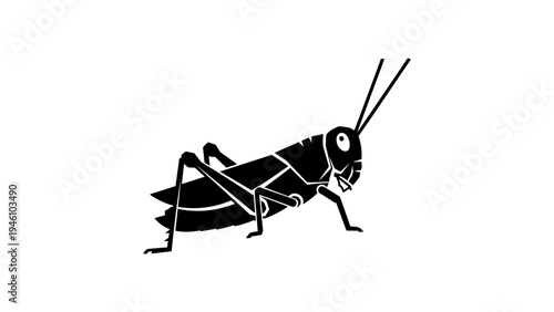 Grasshopper silhouette: minimalist black and white insect design for nature themes
