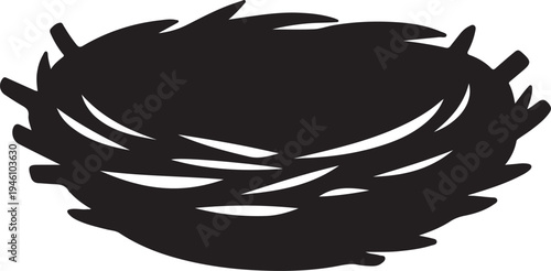 Empty bird nest silhouette icon isolated on white background for nature conservation or home comfort concepts