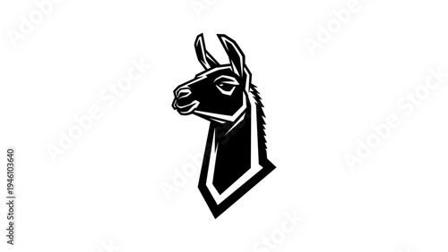 Stylized llama head emblem: bold monochrome animal design