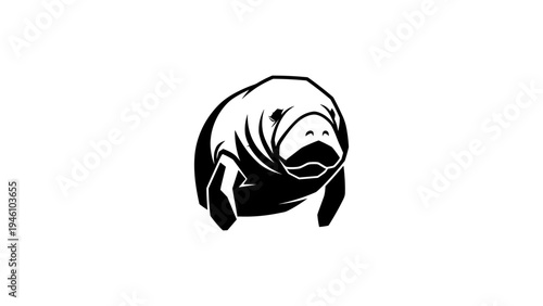 Minimalist black and white manatee design isolated on white background