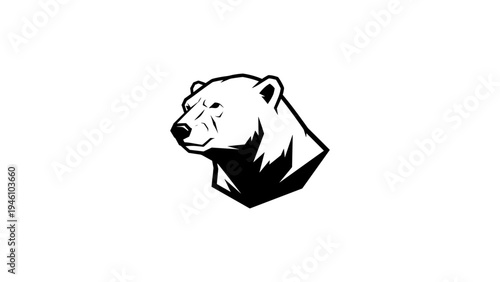 Bold bear head in minimalist monochrome design on white background