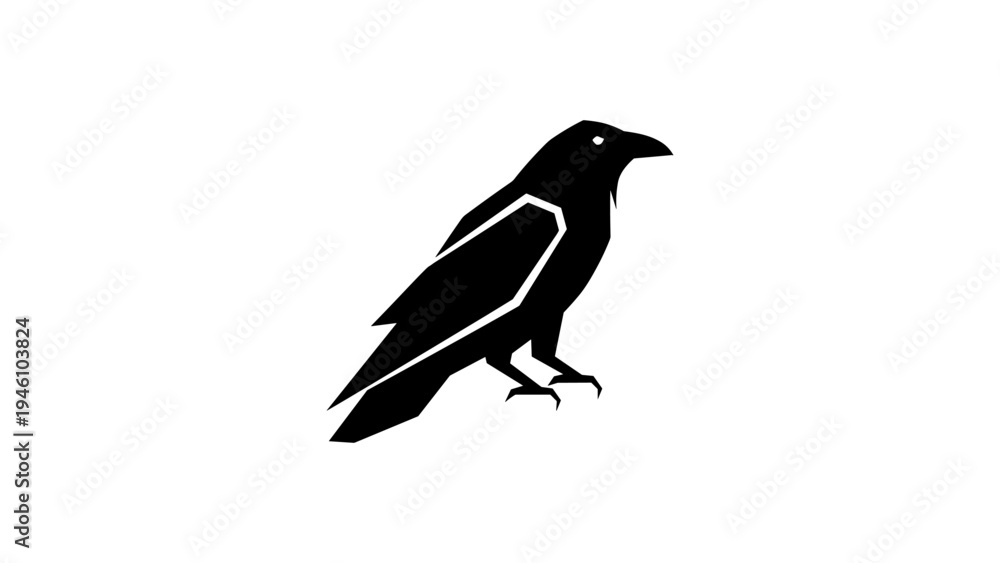Obraz premium Elegant silhouette of a raven in minimalist black and white design