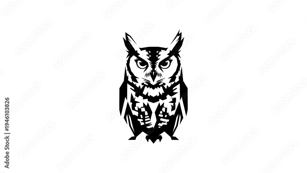 Obraz premium Intricate owl silhouette in tribal style on white background