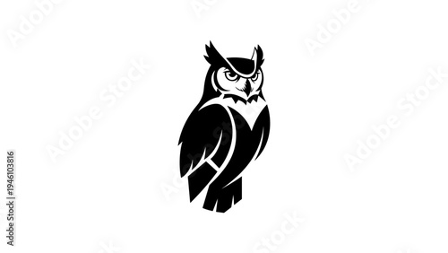 Stylized black and white owl silhouette design with geometric elements