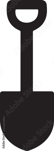 Black shovel spade icon silhouette isolated on white, manual labor tool for gardening, construction, and agriculture design elements