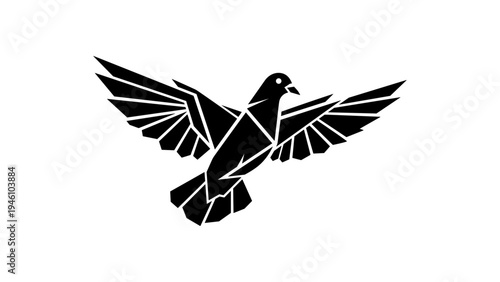 Geometric bird silhouette with spread wings in black and white design