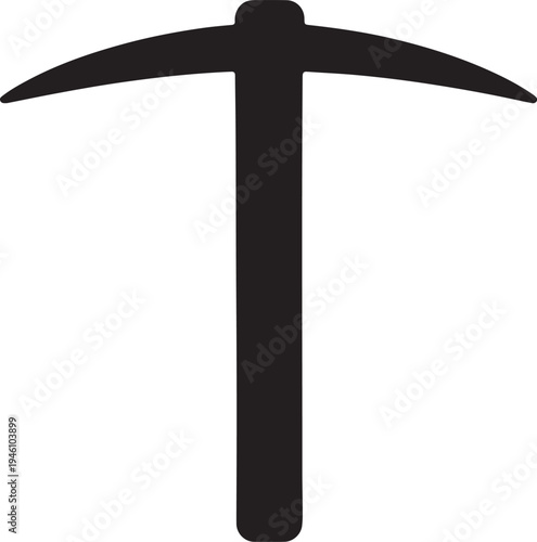 Black pickaxe icon silhouette for mining industry, construction labor, and resource extraction tool design