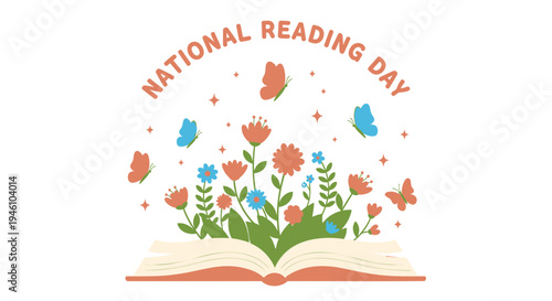National Reading Day icon with flowers and book vector