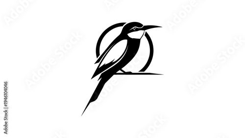 Elegant silhouette of a perched bird with long tail on branch in minimalist style