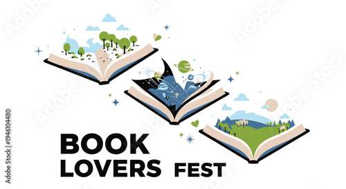 Vector illustration of book lovers festival icons