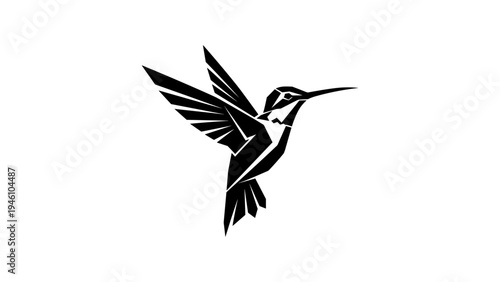 Geometric black hummingbird silhouette in flight