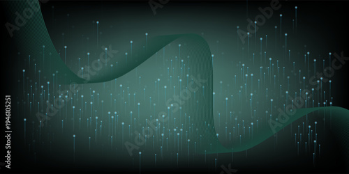 Abstract background with waves for banner. Medium banner size. Vector background with lines. Element for design isolated on black. Black, green and blue. Ocean, night, card