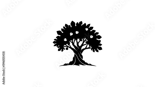 Silhouette tree with owls perched on branches in minimalist style