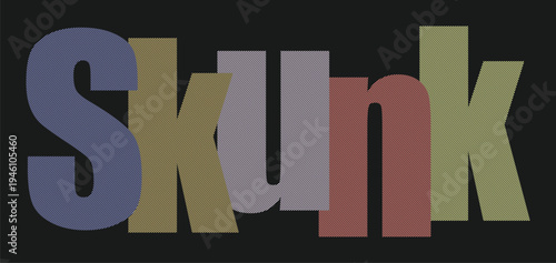 Skunk word art typography with diagonal lines and pastel colors