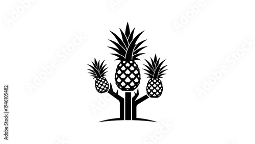 Creative pineapple tree silhouette logo design with three fruits