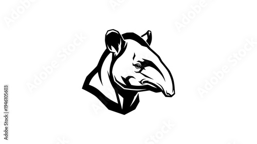 Monochrome tapir head design in bold graphic style