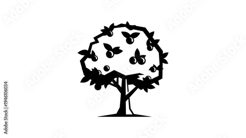 Silhouette of an apple tree with bountiful fruit in minimalist style