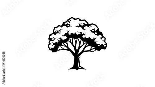 Bold black and white tree design with geometric branches