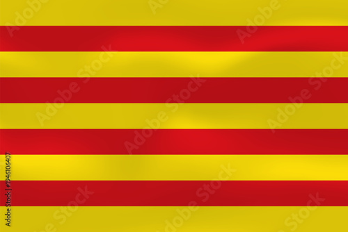 Catalonia flag with wavy silk effect. Vector flag symbolizing national pride, identity, heritage, patriotism and authority. Spanish autonomous community, northeastern Iberian Peninsula.
