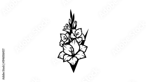 Elegant black and white gladiolus flower design on white background