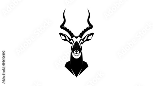 Stylized antelope head in minimalist black silhouette design on white background
