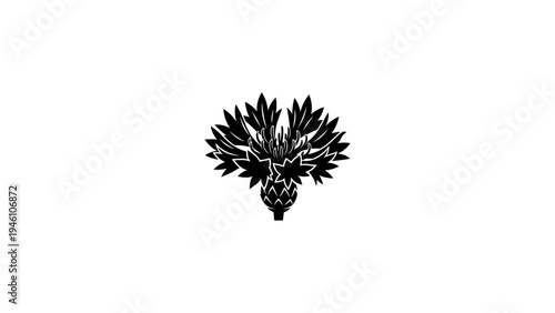 Black silhouette stylized artichoke with leafy crown on white background