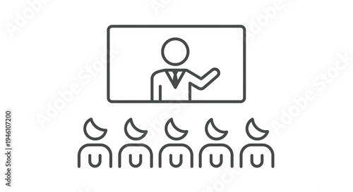 Presentation Icon Vector Illustration: Speaker Presenting to Audience in Classroom or Seminar, Business Training and Education Concept, Minimalist Graphic Design