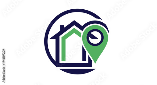 Real Estate Home Location Pin Icon. Property Address Search, House Delivery Service, Residential GPS Locator Graphic.